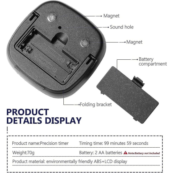 Digital kjøkkentimer med stoppeklokker Timer, magnetisk timerklokke med høy alarm og stor bakgrunnsbelysning LED-skjerm