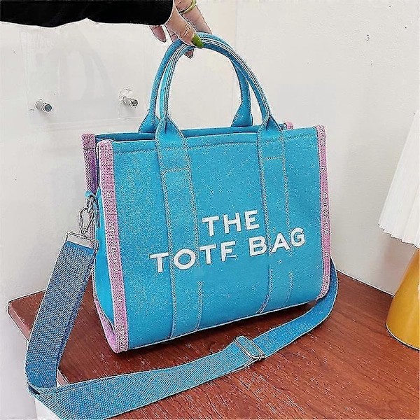 Tote Bags Canvas Tote Bag Til Kvinder, Multi Lommer Kvinders Tote Med Lynlås Stor Tote Bag Justerbar Rem The Tote Bag blue