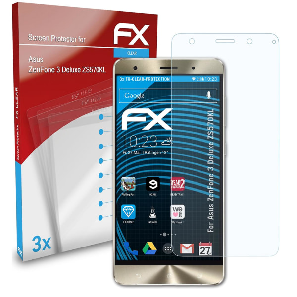 atFoliX 3x Schutzfolie Compatibel Asus ZenFone 3 Deluxe ZS570KL Displayschutzfolie klar