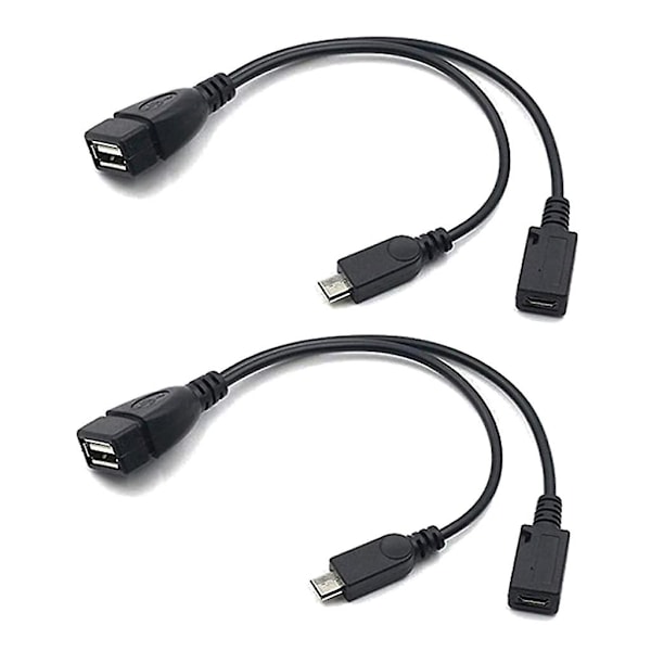 2-i-1 Micro USB till USB-adapter (OTG-kabel + strömkabel) - 2-pack / 20 cm