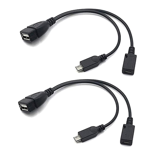 2-in-1 Micro USB - USB -sovitin (OTG-kaapeli + virtakaapeli) - 2 pakkausta / 20 cm
