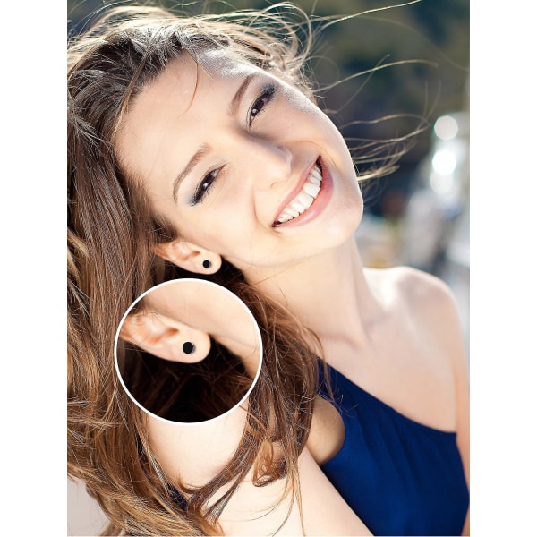 6 par svarte øredobber ørepynt rustfritt stål øreplugger skrue øredobber øredobber sett for menn og kvinner Tilbehør