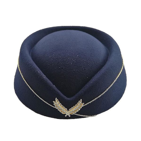 Efterår Vinter Flyselskab Stewardesse Hue Imitation Uld Uniform Fly Stewardesse Hue Cosplay Sceneoptræden Kvinder Damer Hue Ny dark blue