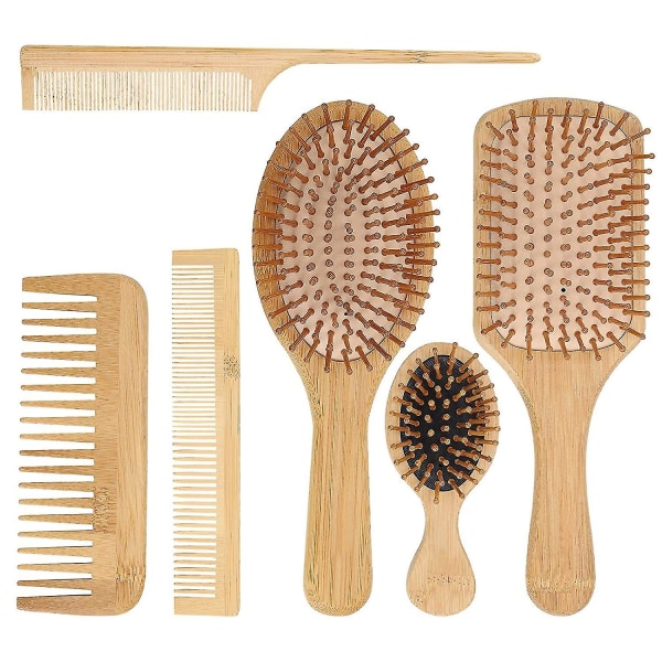 Bambupaddla hårborste och set Naturligt miljövänlig utan trähårborste Minskar friss och massage hårbotten Tunn Lång Lockig För Kvinnor Män Och Barn