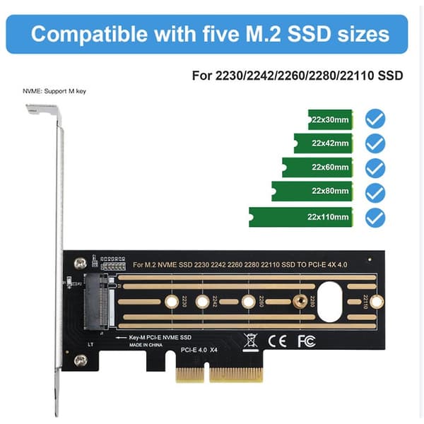 1 stk Nvme Pcie M.2 Ssd til Pci-e X4 Adapterkort Pci-e M.2 Riser for 2230-22110