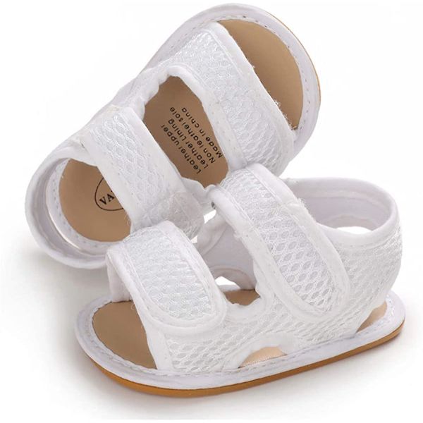 Baby Pojkar Flickor Sommar Sandaler Mjuk Sula Canvas Stängd Tå Småbarn Spädbarn Utomhus Promenadskor f white 12-18 months toddler