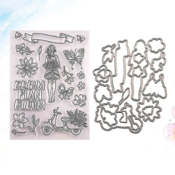 Söt flickdesign stämpelark och stansformar set transparent Tpr tätning klar olika blomstämplar stencilform set för gör-det-själv scrapbooking hantverk Pho