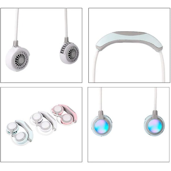 Bärbar fläkt, USB-laddningsbar fläkt med bärbar fläktfunktion, bladlös design, LED-ljus, 3 justerbara hastigheter för camping/utomhus/kontor