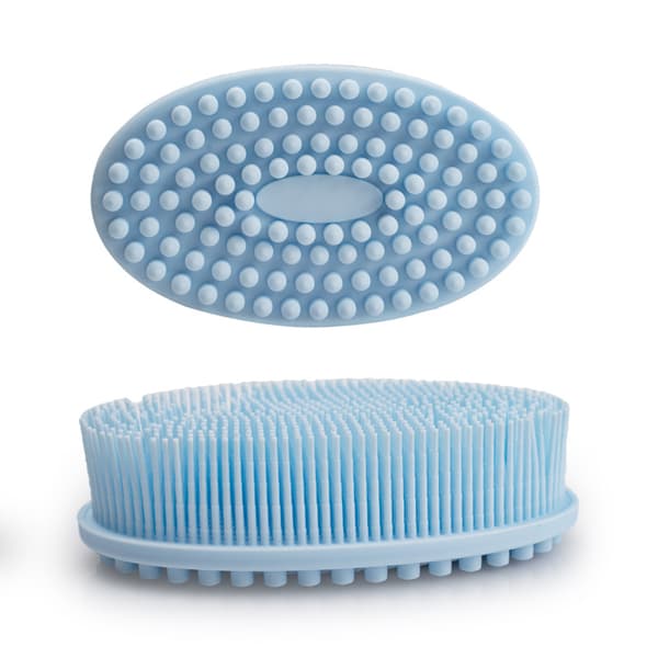 Blød silikone kropsskrubber skånsom eksfolierende massage badebørste light blue