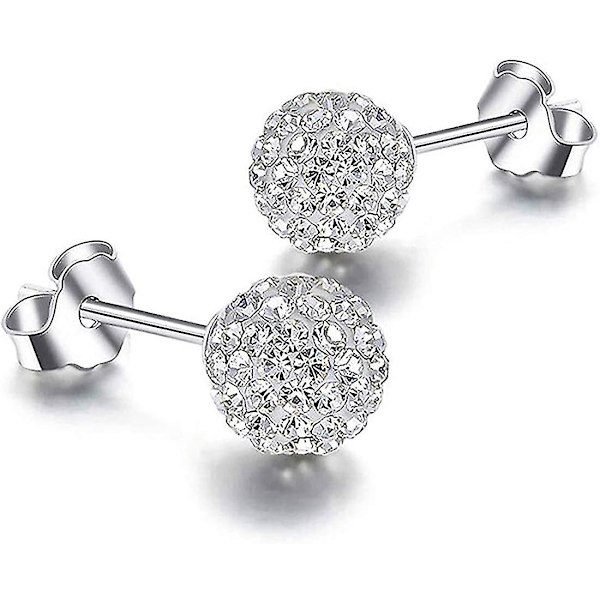 Sterling Sølv 925 Pave Krystal Diskobold Ørestik 8mm Shamballa Glitrende Cz Diamant Til Kvinder Rivertree