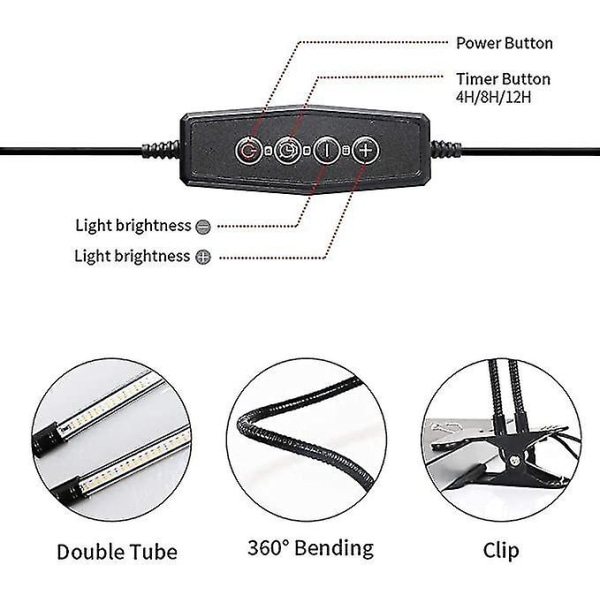 LED-vekstlys, 6000k Full Spectrum Clip Plantevekstlampe