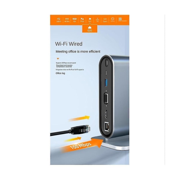 12 i 1 Typ C Hub USB 3.0 Vertikal Dockstation Usb-c Splitter Tf Reader Ethernet Adapter 4k 100w