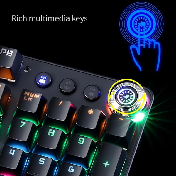 104-tasters spill tastatur RGB belyst bakgrunnsbelyst kablet programmerbar for PC-spillere