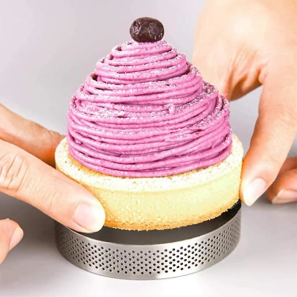 8 st Tårtformar i Rostfritt Stål, Värmebeständiga Perforerade Kakan Mousse Ring Runda Dubbelvalsade Tårtformar