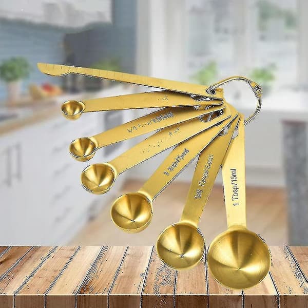 7 dele/sæt Måleske i Rustfrit Stål Målebæger Kaffe Guld