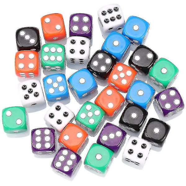 30x Noppaa 6-sivuinen 16mm 6 Väriä Piste Noppasetti Noppapelit