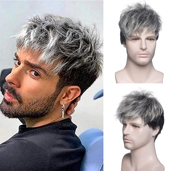 Sølvfarget kort hårparykk for menn