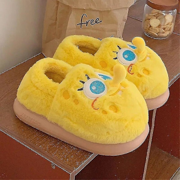 Kawaii Spongebob Firkant Bukser Børn Og Voksne Par Bomuldsslippers Alle Og Halv Inklusive Varme Skridsikre Vinter Slippers half 30-31 inner 19.5cm