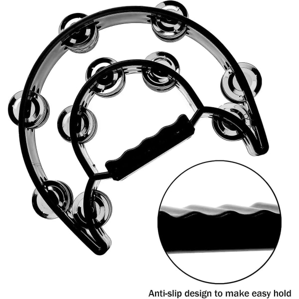 Dobbel rad tamburin, metall jingle håndholdt perkusjon tamburin instrument gave til barn og voksne (svart)