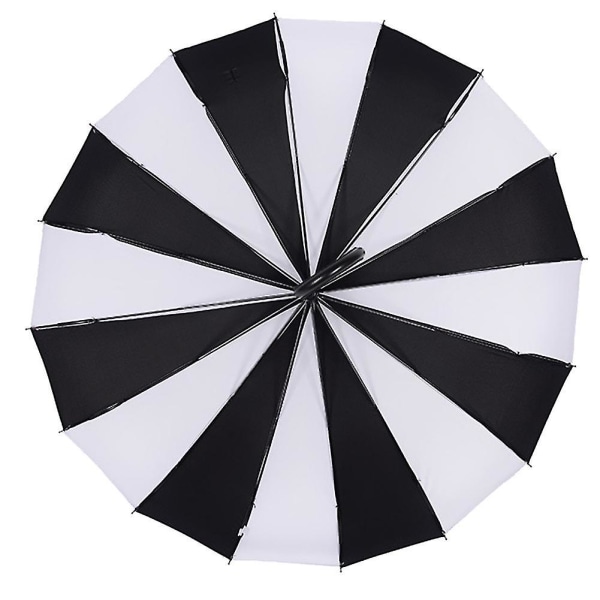Elegant långt handtag vindtät paraply sol regn användning 16 ribbor svart vit design pagodtyp ny
