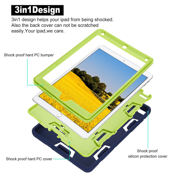 Heavy Duty Hybrid Stødsikker Stativ Etui Robust Cover Til Nye Ipad 9.7 2018 Grøn