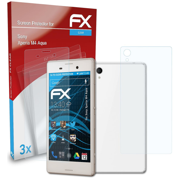 atFoliX 3x beskyttelsesfolie kompatibel med Sony Xperia M4 Aqua Displaybeskyttelsesfolie klar