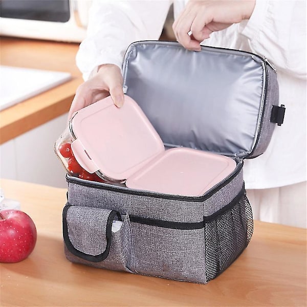 Kaksikerttainen Bento-laukku, Paksuuntunut, Lounaslaukku, Kannettava Piknik-säilytyslaukku