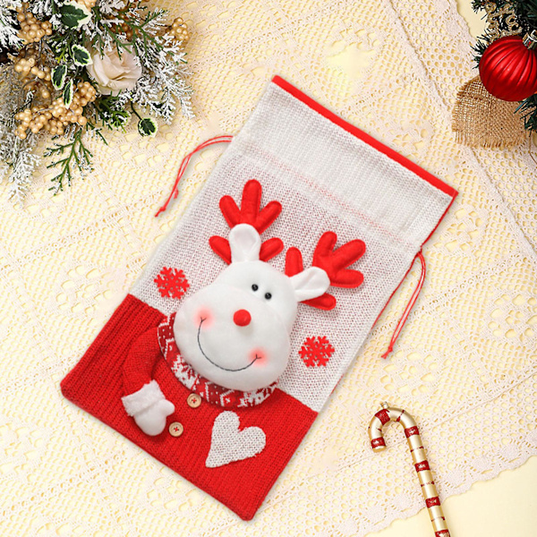 Julegavepose i lin med broderi, nytt julepynt, gavepose til barn, godteripose, oppbevaringspose