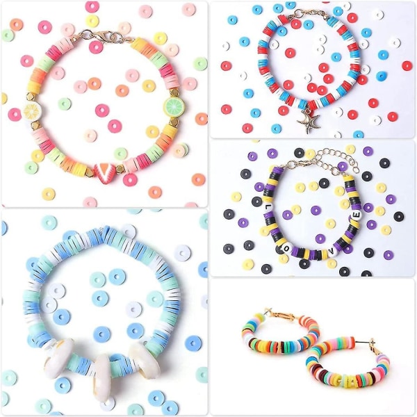 4600 st Clay Beads Kit för armbandstillverkning, Polymer Clay Platt Runda Spacer Preppy Heishi Beads W