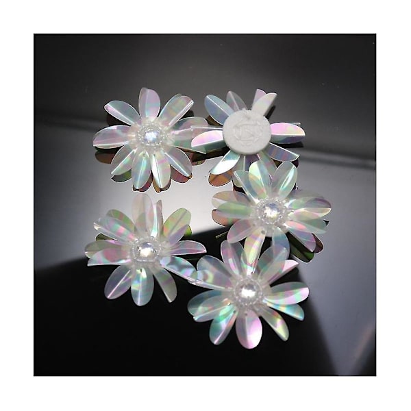 6 stk Perlemor 2 1/2 tommers Sekvensblomster Rhinestones Beading Applique, Krystall Beading Blomst Appl