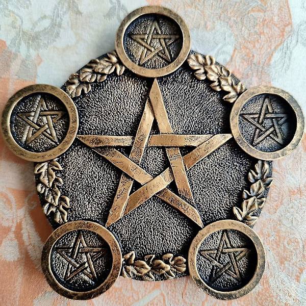 Pentagram Tealight, Astrologi Resin Lysestake Bord, Messing