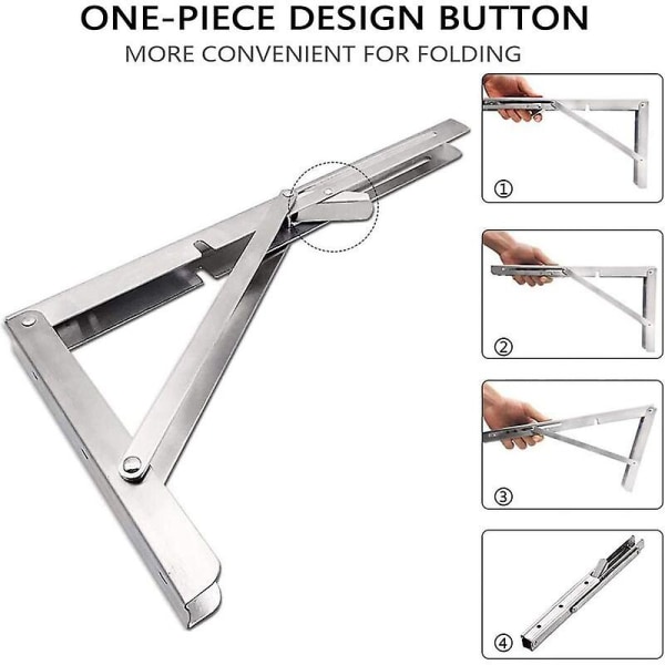 Foldehyldebeslag, 12/300 mm rustfrit stål vægmonteret foldebeslag, 2 pakke Heavy Duty tilbagetrækkeligt foldekonsolbeslag til garagearbejdsbord