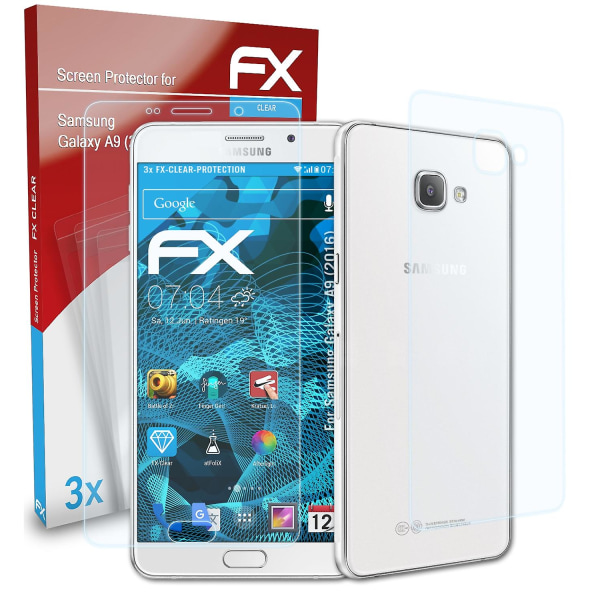 atFoliX 3x beskyttelsesfolie kompatibel med Samsung Galaxy A9 (2016) Displaybeskyttelsesfolie klar