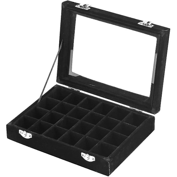 Fløjlsglas Smykker Ring Display Organiser Box Bakke Holder Øreringe Opbevaringsæske (sort)