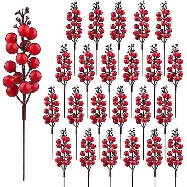 24-pack Röda Bärgrenar, 19 cm Konstgjorda Burgunder Röda Bärplock Holly Röd