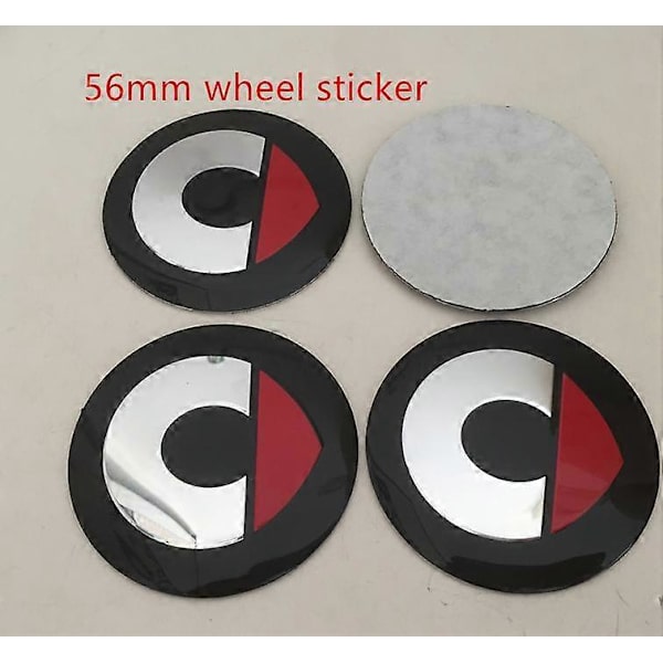 4 stk. 56mm 60mm Smart Car Hjul Center Cap Badge Hub Dæksler Emblem Sticker til Fortwo Forfour Roadster Forjeremy Forspeed Forstar 56mm red sticker