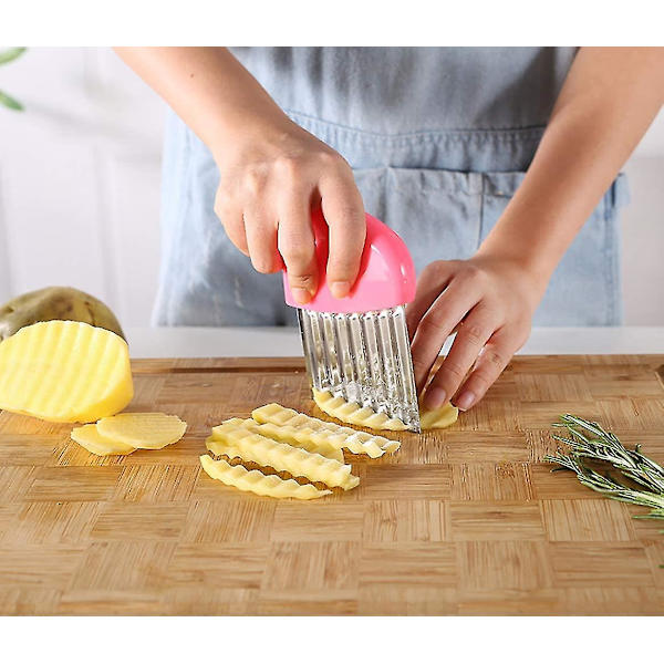 Pcs Kartoffelhakker Akselskærer Rustfrit Stål Crinkle Cut Chip Cutter Grøntsagsslicer (grøn+blå+gul+pink)