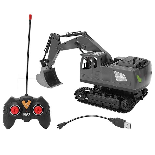 1/20 Metalli RC-kaivinkone 5 kanavalla, 2,4 GHz:n kaukosäätimellä, sähkövalolla ja pyörivällä varrella - Musta Harmaa