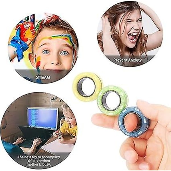 Magnetiske ringer leketøy, voksen magneter ring leker for angstbehandling, flott gavepakke for voksne T