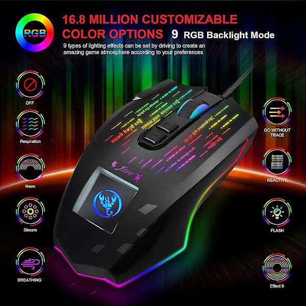 Mekanisk trådbunden spelmus Rgb bakgrundsbelyst 10000dpi mus Lätt mus