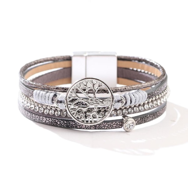 Alloy Livets Tre Armbånd Metall Charm Bohemian PU Lær Armbånd Kvinne Brede Kjeder Etniske Tribal Armbånd a01