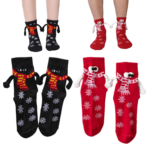 2 Par Julstrumpor med Magnetiska Händer Unisex Roliga Hand i Hand Strumpor Nyhet Söta Julstrumpor Semestergåva Strumpor