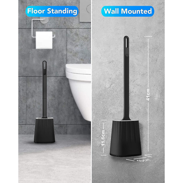 WC-harja, silikoni-wc- set seinäkiinnikkeellä ja lattiatelineellä, kaksipuolinen puhdistusharjaspää, pitkä kahva ja säiliö