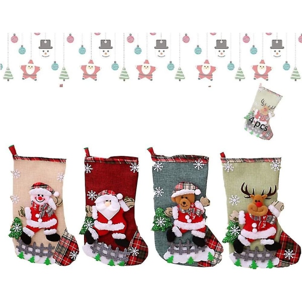 4stk tradisjonell julestrømpe,deco julestrømpe,hengende julestrømpe,personlig julestrømpe