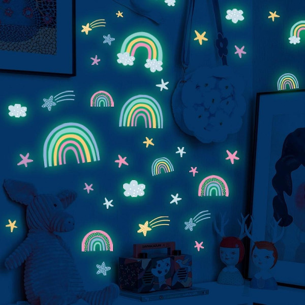 Rainbow Cloud lysende vægklistermærker til børneværelser Soveværelse, vægdekaler Glow In The Dark Stjerner-klistermærker