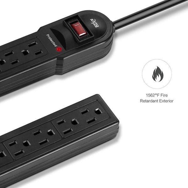 Överspänningsskydd Power Strip 2-pack, 900 joule, 4 fot förlängningssladd, överbelastningsskydd, svart