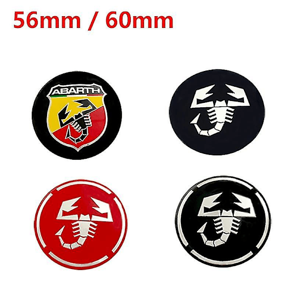 4 stk. 56mm 60mm Hjulnavkapsler til Abarth Fælge Dæksler Klistermærker Dekal Bilstylning 4pcs 60mm black