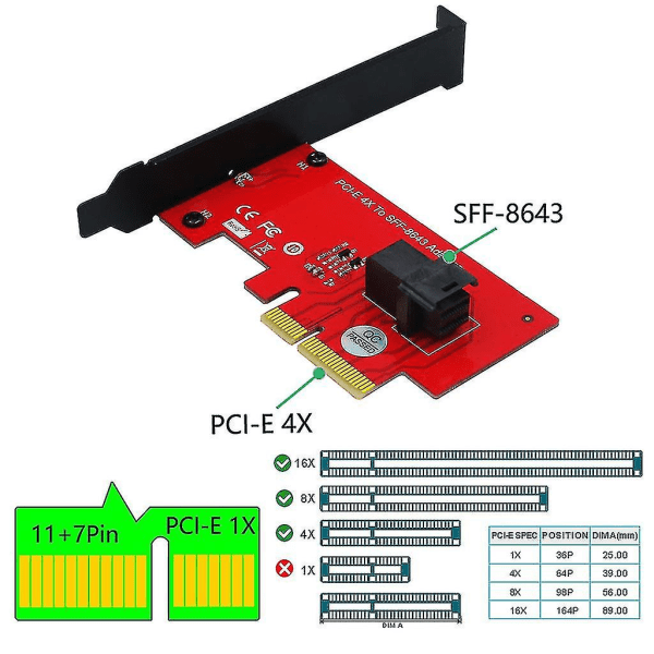 Sff 8643 To Pcie 4x Adapter Module 2,5 Tommer U.2 Pcie-nvme 36-pin Ssd Converter Board Desktop PC For Windows 10/8