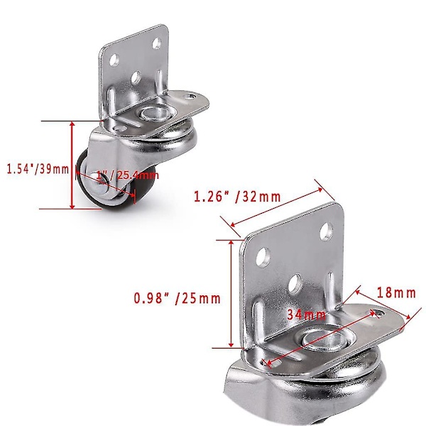 4 kpl Pieniä Pyöriviä Pyöriä, 25 mm Pyörä Kalusteille, L-muotoinen Pyörä Sängylle, Kaapille, Kalusteille, Pöydälle, Kantavuus 11 kg Pyörää Kohti