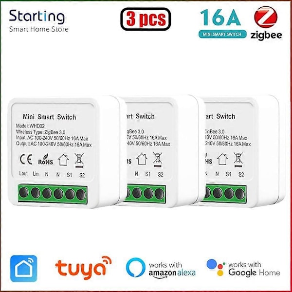 10 st Zigbee 3.0 Mini Smart Switch Yandex Alice Tuya Smart Home DIY Ljusströmbrytare 3pcs